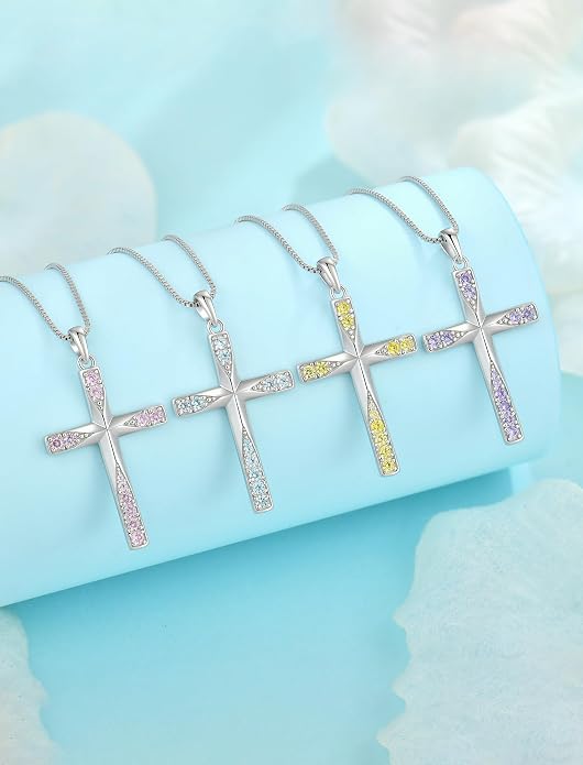 Cross Necklace for Women Birthstone Necklace for Women 925 Sterling Silver