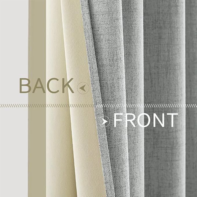 MIULEE Linen Curtains 100% Blackout for Bedroom Thermal Insulated Glacier Gray Grommet Room Darkening Curtains & Drapes for Living Room 52 x 72 Inch (2 Panels)