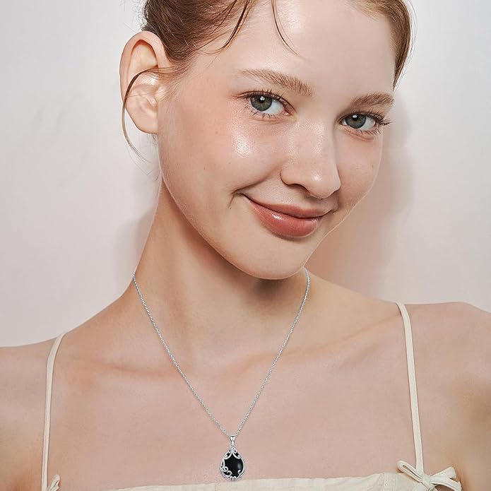 HPQQ Teardrop Necklace 925 Sterling Silver Filigree Gemstone Pendant Necklace Fine Jewelry Birthday Mother's Day Gifts for Women Her Mom