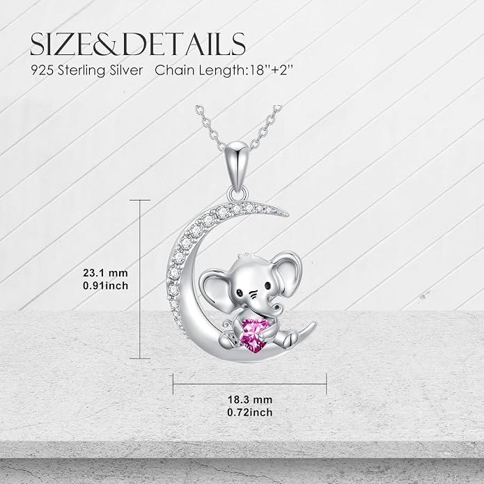 PROESS Animal Birthstone Necklace 925 Sterling Silver Otter/Axolotl/Hippo/Elephant/Dachshund/Monkey/Red Panda Pendant Necklace Animal Birthstone Jewelry Gifts for Women