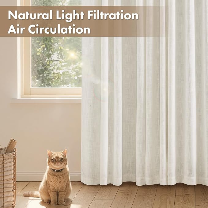 MIULEE Thick Linen Curtains, 42Wx84L, Neutral Ivory Semi Sheer | Light Filtering Window Privacy Drapes with Rod Pocket for Farmhouse/Living Room/Bedroom, Set of 2