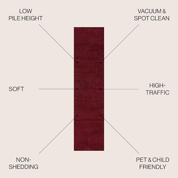 JONATHAN Y Haze Solid Low-Pile Dark Red Runner Rug 2x14, Coastal,Bohemian,Minimalist,Classic, Easy-Cleaning for Living Room,Bedroom,Kitchen,Pet Friendly,Non-Shedding (SEU100Q-214)