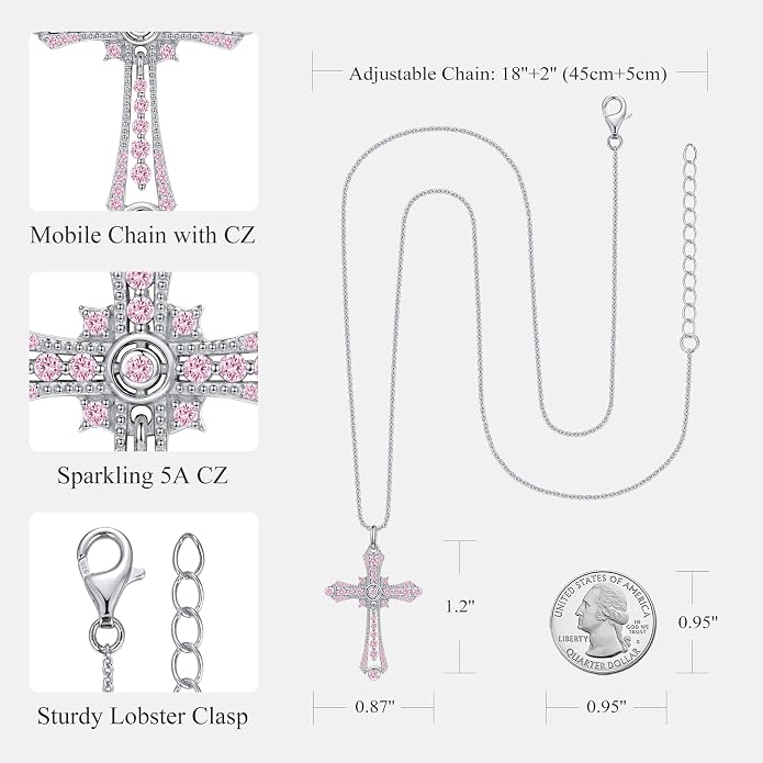 E Religious Gifts for Women, Cross Necklace 925 Sterling Silver Crucifix Pendant Necklace, Christian Jewelry Gifts for Her Women Wife Girlfriend Mom