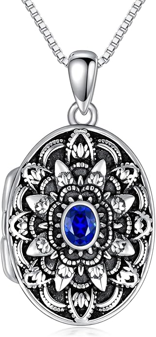 Round/Heart/Oval Shape Locket Necklace That Holds Pictures 925 Sterling Silver Personalized Birthstone Photos Engraved Locket Pendant Birthday Memorial Jewelry Gift for Women