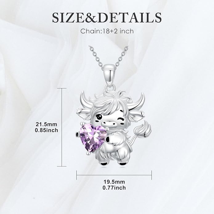 PELOVNY Teddy Bear Necklace for Women 925 Sterling Silver Bear/Highland Cow/Fox/Cat/Axolotl Birthstone Necklace Christmas Birthday Jewelry Gifts for Mom Daughter Wife Sister
