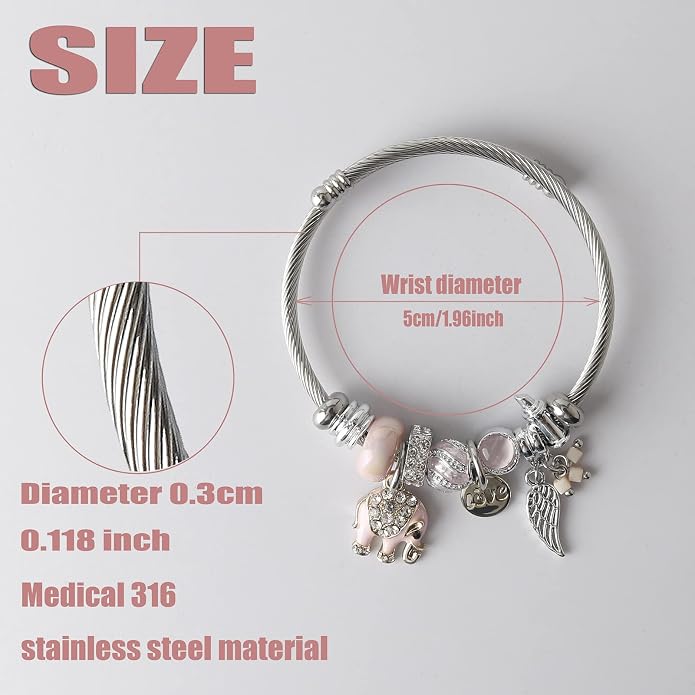 DS Charm Bracelets for girls,exquisite cute cartoon friendship bracelets Silver Stainless Steel Bangle with birthday Gift box, Adjustable girls jewelry Suitable for holiday gifts