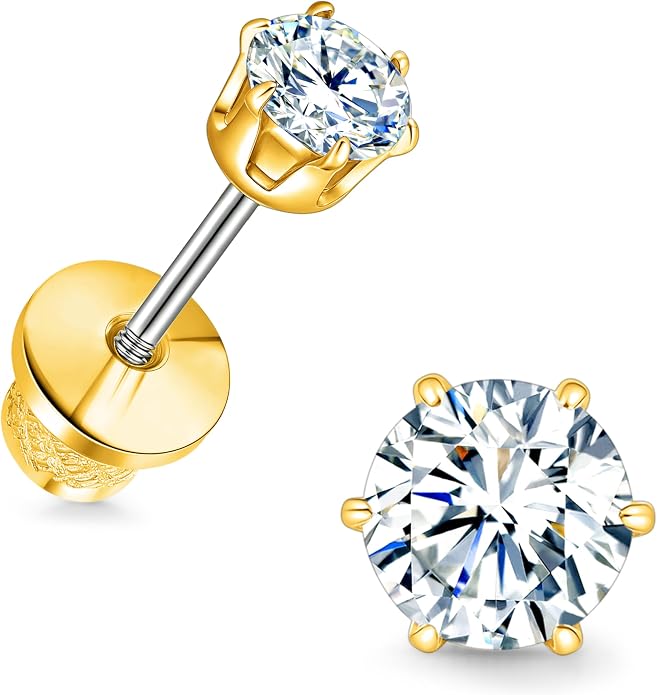 Limerencia Moissanite Stud Earrings G23 Titanium Hypoallergenic Screw Back Moissanite Earrings D Color VVS1 Clarity Jewelry Gifts for Women Men 0.2CT-1.6CT