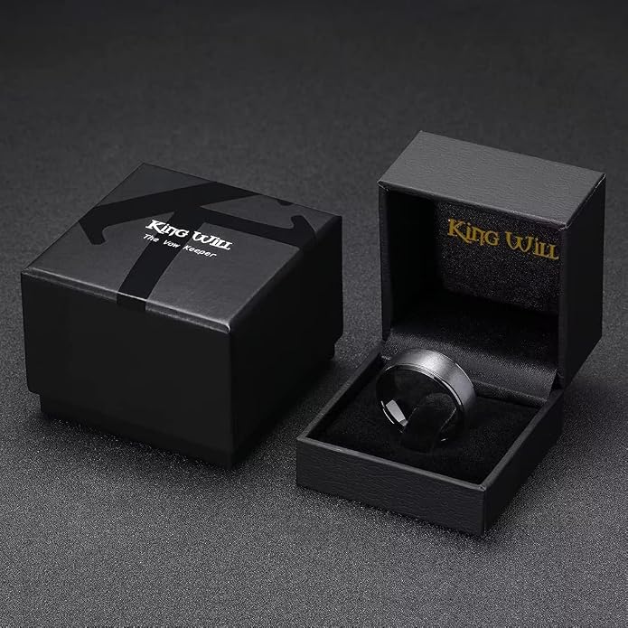 King Will Ceramic Wedding Band for Men Women-6-8mm Width Black & White with Multi Style Design Promise Rings Comfort Fit Size 7-14