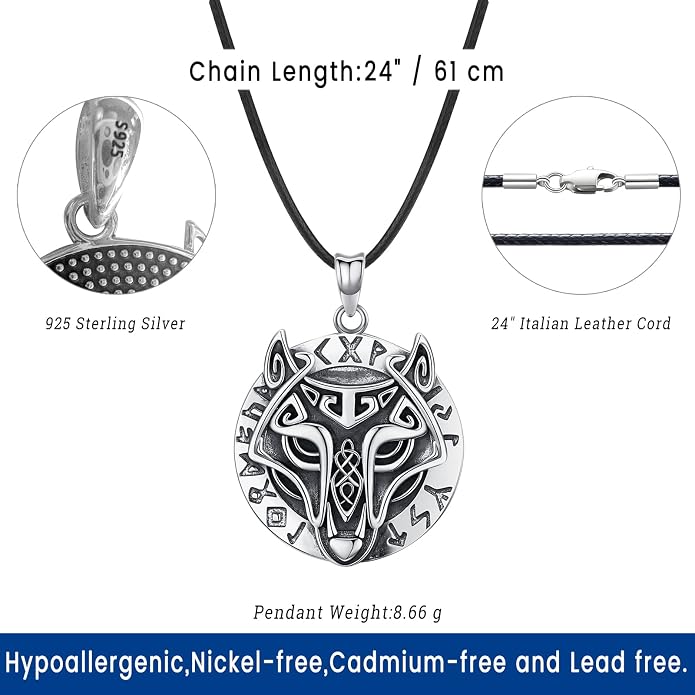 Eusense Viking Jewelry for Men Women Sterling Silver 925 Mjolnir Thors Hammer Pendant Celtic Cross Necklace Wolf Odin Raven Freya Goddess Norse Pagan Compass Vegvisir Yggdrasil Nordic Viking Necklaces Gifts