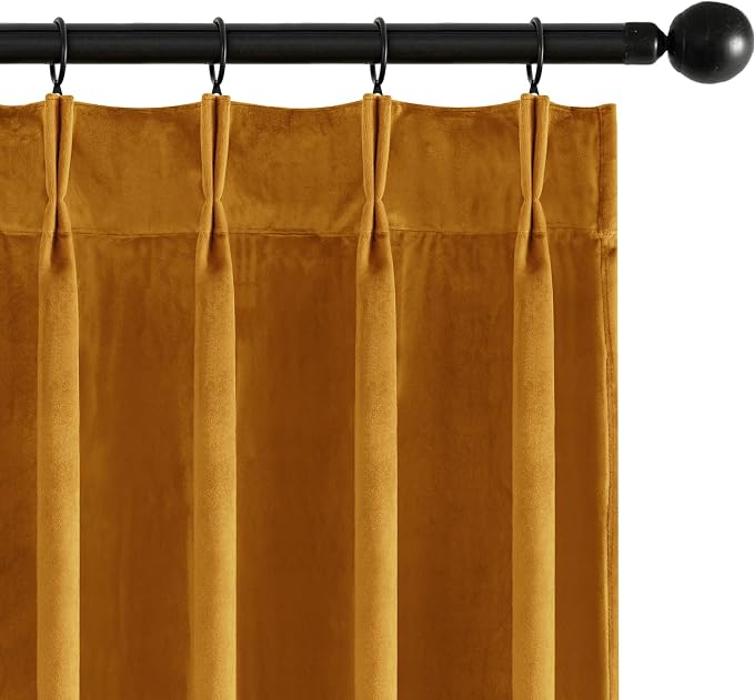 MIULEE Mustard Yellow Velvet Curtains 96 inches Long, Pinch Pleated Blackout Drapes with Hooks, Thermal Insulated Pinch Pleat Panels for Bedroom Living Room, 2 Panels