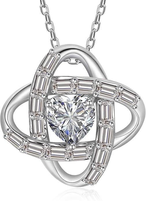 Birthstone Necklace for Women, S925 Sterling Silver Jewelry Gifts, White Gold Plated Love Knot Pendant, Anniversary Birthday Vanlentine Day's Gifts for Grandma, Wife, Mom and Sister