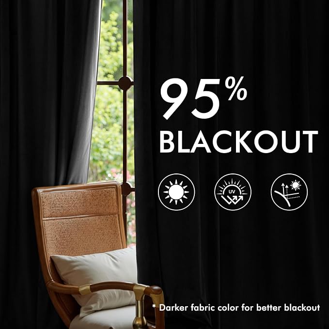 MIULEE Pinch Pleated Black Velvet Blackout Curtains 90 inches Long, Thermal Insulated Pinch Pleat Drapes with Hooks, Luxury Halloween Window Panels for Bedroom Living Room, 2 Panels