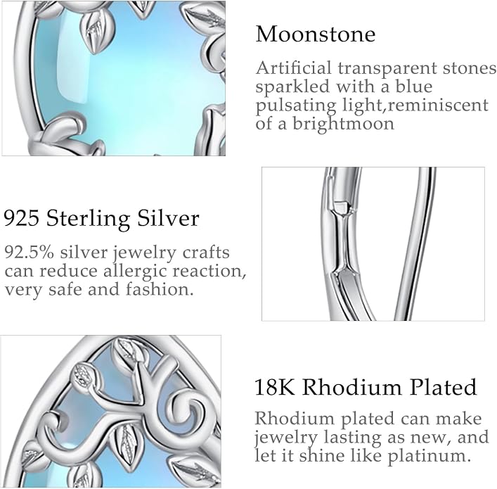 Vito 925 Sterling Silver Teardrop Earrings for Women, Moonstone Turquoise Drop Dangle Earrings Cat Snake Turtle Tree of Life Leverback Earrings Boho Jewelry Gift for Mom Wife