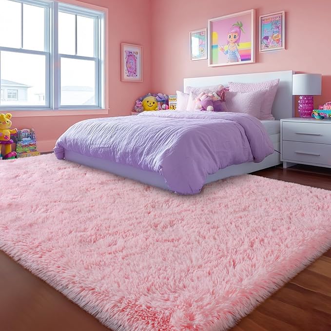 qulint 10x14 Area Rugs for Living Room, Large Fluffy Pink Rugs for Bedroom Girls Soft Shag Shaggy Modern Carpet, Fuzzy Alfombra for Dorm Room Kid Room Playroom Home Decor (10ft x 14ft, Pink)