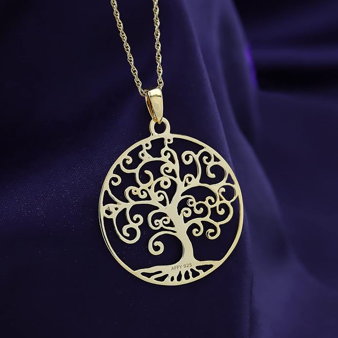 Jewel Zone US Tree of Life Filigree Pendant Necklace 14k Gold Over Sterling Silver