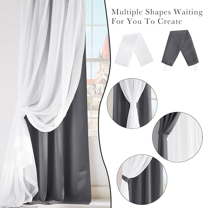 PONY DANCE Blackout Curtains for Bedroom - Sheer Drapes Double Layers Grommet Top Window Treatment Room Decor, 52 x 63 in, Grey, 2 Panels