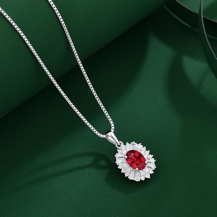 Birthstone Necklace 925 Sterling Silver Oval 5A Cubic Zirconia Pendant Necklace Jewelry Birthday Gifts for Women