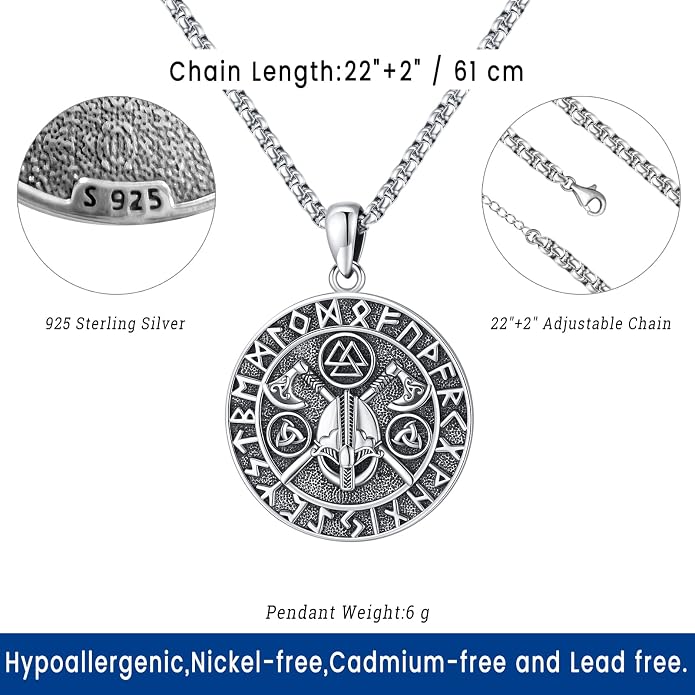 Eusense Viking Jewelry for Men Women Sterling Silver 925 Mjolnir Thors Hammer Pendant Celtic Cross Necklace Wolf Odin Raven Freya Goddess Norse Pagan Compass Vegvisir Yggdrasil Nordic Viking Necklaces Gifts