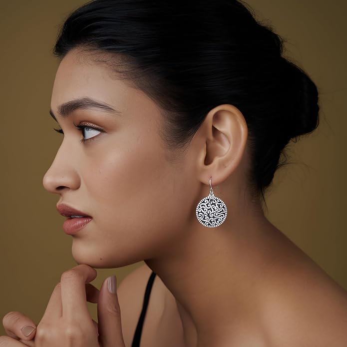 LeCalla 925 Sterling Silver Filigree Dangle Drop Earrings | Lightweight Antique Balinese Teardrop Dangle Drop Earring for Women