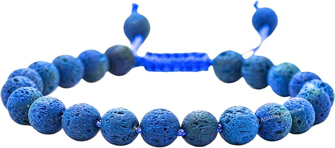 Amazing Gemstone Blue Lava Bracelet for Women Men's Gifts - Protection Healing Crystal Bracelet - 8mm Gemstone Beaded Adjustable Bracelet Pulseras para Hombres Mujer Stocking Stuffers