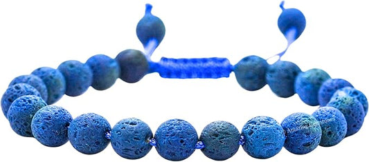 Amazing Gemstone Blue Lava Bracelet for Women Men's Gifts - Protection Healing Crystal Bracelet - 8mm Gemstone Beaded Adjustable Bracelet Pulseras para Hombres Mujer Stocking Stuffers