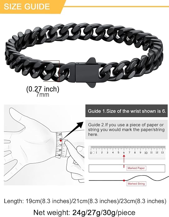 U7 Cuban Link Bracelets for Men Stainless Steel Wrist Bracelet Silver Black Gold Cuban Hand Chain Bracelet for Mens Women, 5/7/9/12mm Width, 7.5/8.3/9 Inch Length Classic Jewelry with Box Packed