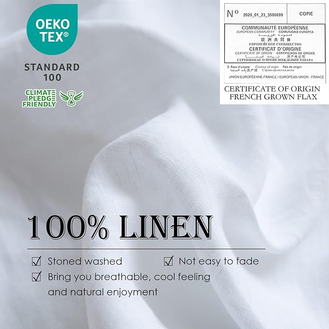Simple&Opulence 100% Linen Duvet Cover Set 3pcs Basic Style Natural French Washed Flax Solid Color Soft Breathable Farmhouse Bedding with Button Closure - White, King