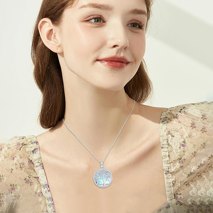 Aniu Tree of Life Necklace for Women, 925 Sterling Silver Mother of Pearl Family Palm Tree Charm Pendant Jewelry for Birthday Christmas Gift