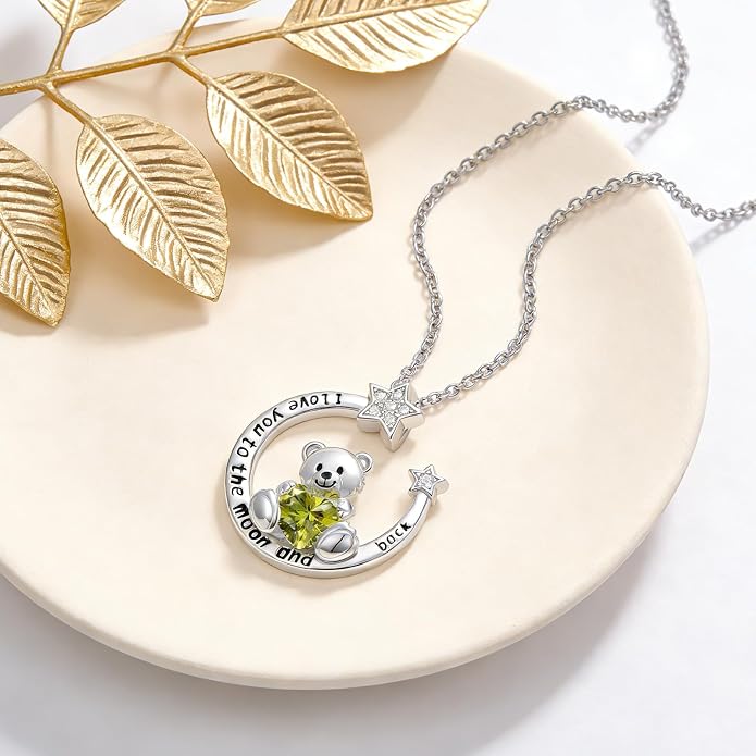 PELOVNY Teddy Bear Necklace for Women 925 Sterling Silver Bear/Highland Cow/Fox/Cat/Axolotl Birthstone Necklace Christmas Birthday Jewelry Gifts for Mom Daughter Wife Sister