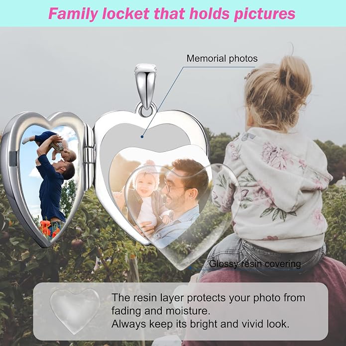 SOULMEET Personalized Silver Locket Necklace That Holds Pictures Photo Keep Someone Near to You, Memorial Custom Lockets Necklaces Letters Engraving for His Her