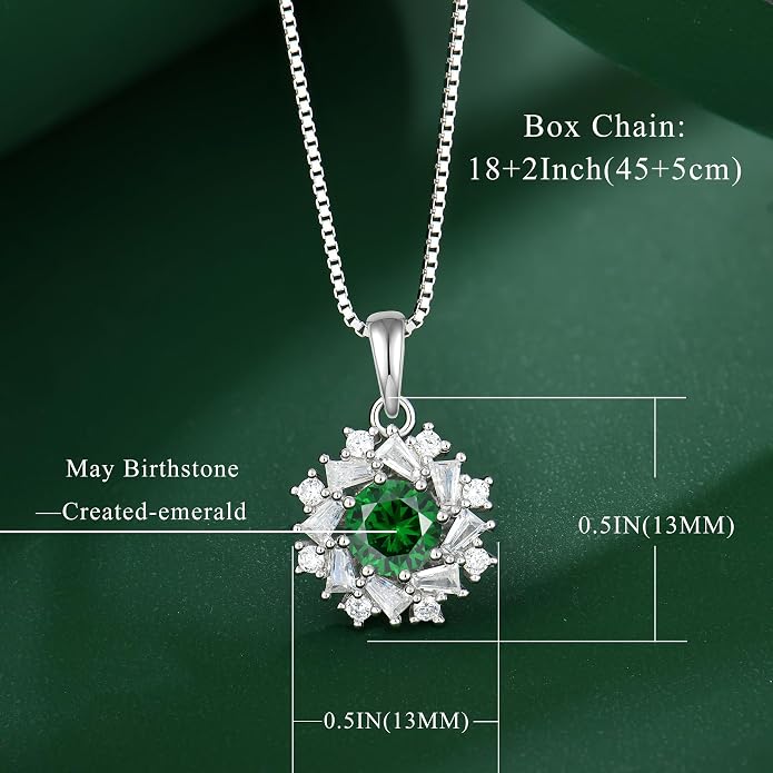 Birthstone Necklace 925 Sterling Silver Round 5A Cubic Zirconia Pendant Necklace Jewelry Birthday Gifts for Women