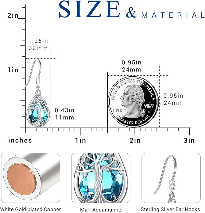 Eusense Sterling Silver Dangle Earrings for Women Tree of Life Animals Moonstone Turquoise Leverback Earrings Jewelry Gifts