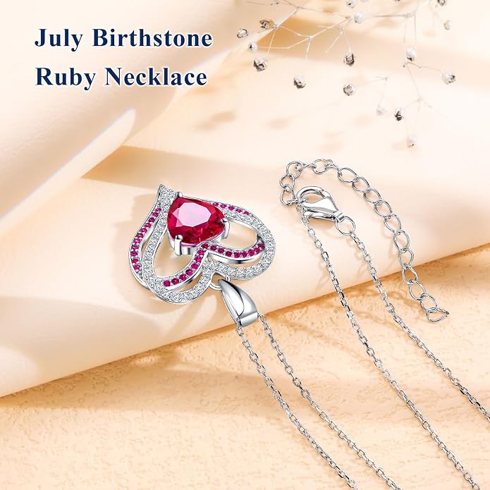 Anniversary Charm Necklace, Sterling Silver 14K Gold Plated Chain with Interlocking Heart Pendant Elegant Birthstone Necklaces for Women, Length 18"