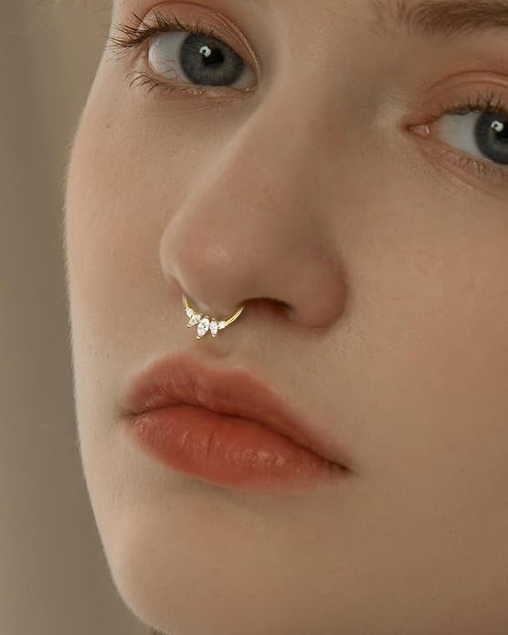 COCHARM 14K Gold Septum Rings 14K Yellow Gold Septum Piercing Jewelry 16g Septum Clicker 14kt Real Gold Daith Earrings Solid Gold Daith Piercing Hoop Daith Jewelry for Women Men