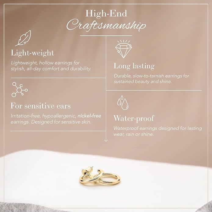 14K Gold-Plated, Lightweight, Open Hoop Earrings For Women