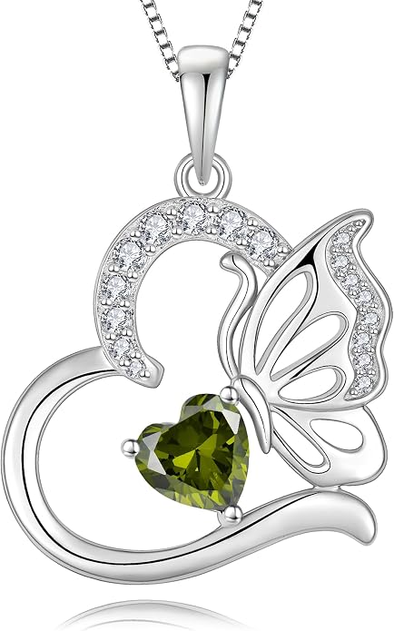 Butterfly Necklace for Women 925 Sterling Silver Heart Pendant Birthstones Jewelry Gift