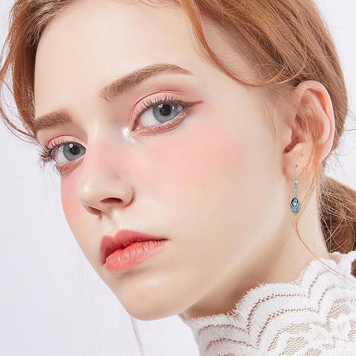 CUOKA MIRACLE Peacock Feather Earrings 925 Sterling Silver Abalone Shell Earring Hypoallergenic Bohemia Earrings for Women Jewelry Christmas Birthday Gifts for Women Men Mom