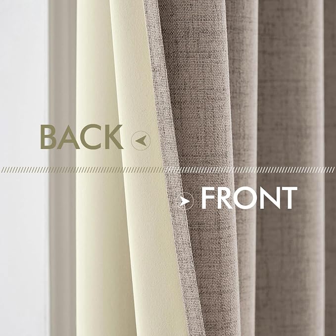 MIULEE 100% Blackout Linen Textured Curtains for Bedroom Solid Thermal Insulated Linen Grommet Room Darkening Curtains & Drapes Luxury Decor for Living Room 52 x 96 Inch (2 Panels)
