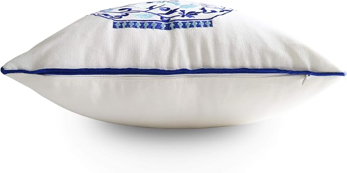 Embroidery Throw Pillow Covers 18x18 Home Décor Floor Pillows Cover for Couch 100% Cotton Cushion Cover 45x45cm Decorative Pillowcase, Chinese Blue and White Porcelain Bottles, 4 Pieces