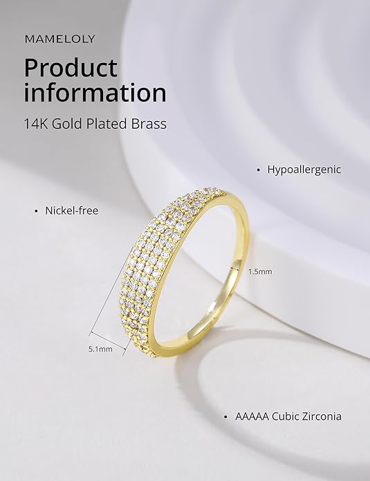 Mameloly Wedding Bands for Women 14K Gold Plated Slim Signet Ring Stackable Pave Cubic Zirconia Dainty CZ Engagement Rings for Her Size 3-12