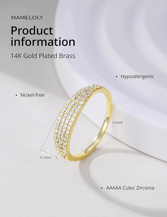 Mameloly Wedding Bands for Women 14K Gold Plated Slim Signet Ring Stackable Pave Cubic Zirconia Dainty CZ Engagement Rings for Her Size 3-12