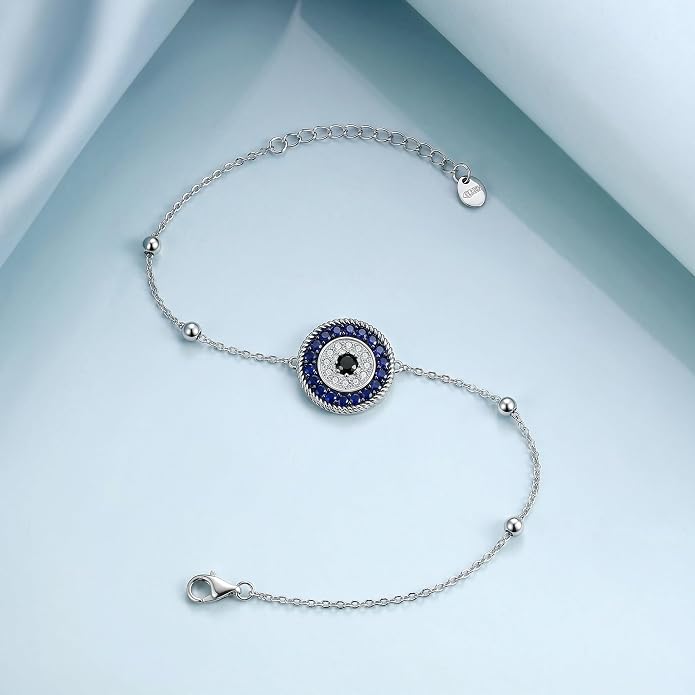 Blue Evil Eye Anklet Greek Evil Eye Anklet Bracelet Adjustable Ojo Turco Kabbalah Amulet Nazar Layered Silver Ankle Bracelets Protection Jewelry Amulet Gift for Wife Mother Sister Birthday