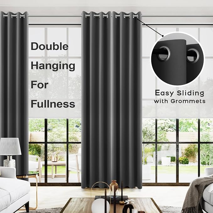KOUFALL 132 Inch Curtains Long,Blackout 2 Panels Set Grommet 11 FT Room Darkening Tall Curtains for Living Room,Dark Grey
