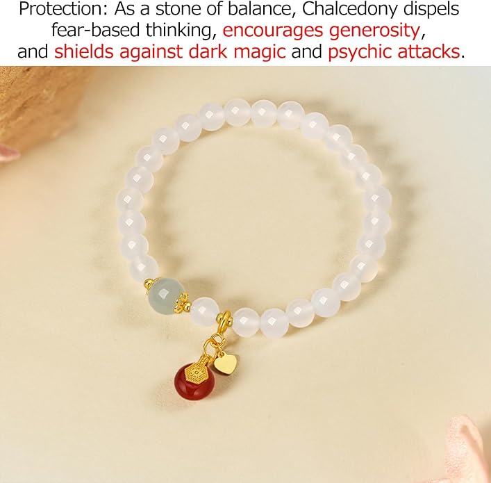 ZHOU LIU FU Silver Beaded Bracelets for Women Adjustable Silver Carnelian Roll White Chalcedony Gemstone Stretch Bracelets Mom Birthday