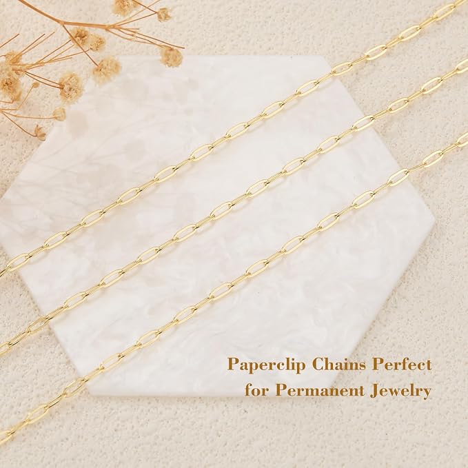 GTVOODX 33 Feet Gold Paperclip Chains for Jewelry Making Oval Soldered Stainless Steel Necklace Bulk Chain Roll Spool for DIY Bracelet Craft Supplies with Lobster Clasps Jump Rings