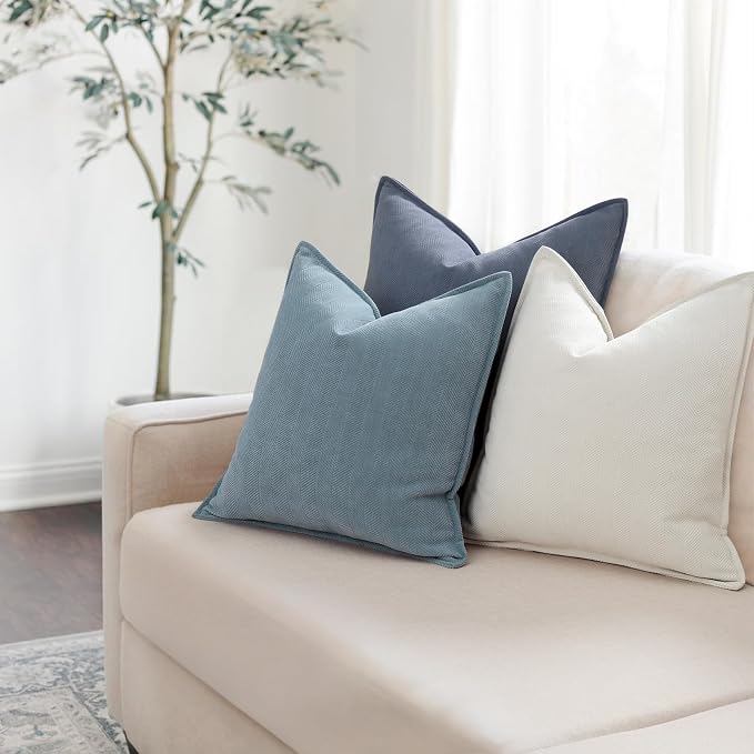 ZWJD Cream Pillow Covers 22x22 Set of 2 Chenille Throw Pillow Covers with Elegant Design Soft and Luxurious Decorative Throw Pillows for Couch, Bed, and Home Decor