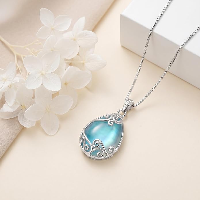 Teardrop Moonstone Necklace for Women Tree of Life/Filigree Birthstone Pendant Necklace Jewelry