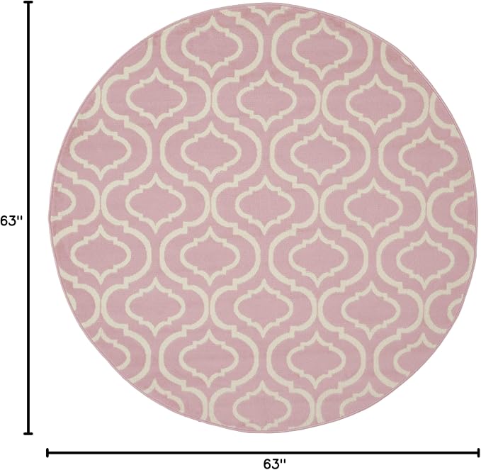 Nourison Home Jubilant Pink 5'3" x Round Area Rug - Easy Clean, Non Shedding, Bed Room, Living Room, Dining Room, Kitchen (5' x Round)