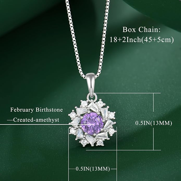 Birthstone Necklace 925 Sterling Silver Round 5A Cubic Zirconia Pendant Necklace Jewelry Birthday Gifts for Women