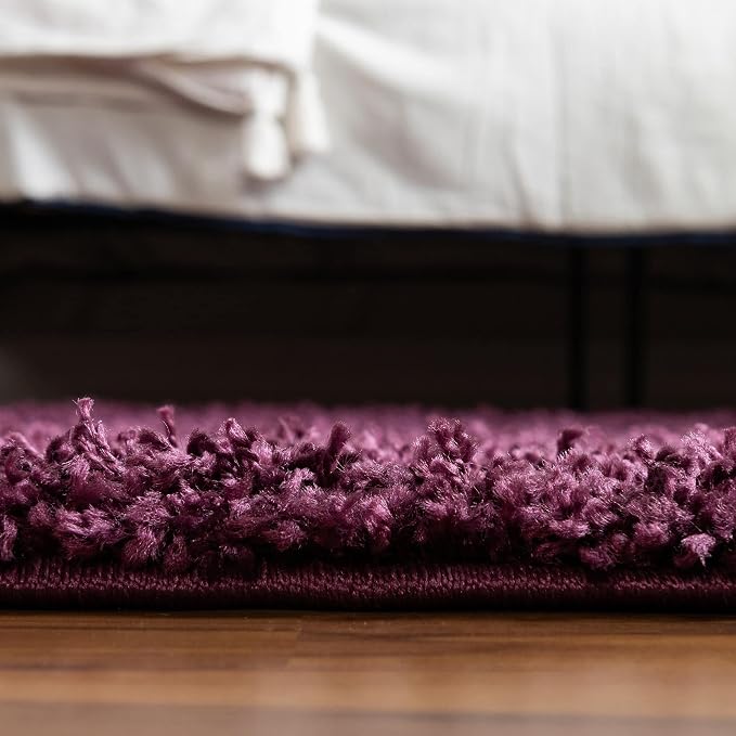 Unique Loom Solid Shag Collection Area Rug (3' 3" x 5' 3" Oval, Eggplant Purple)